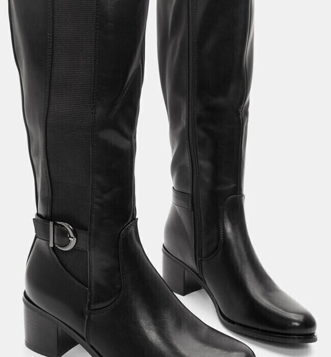 Plato Γυναικείες Μπότες με Μεσαίο Τακούνι & Λάστιχο Μαύρες