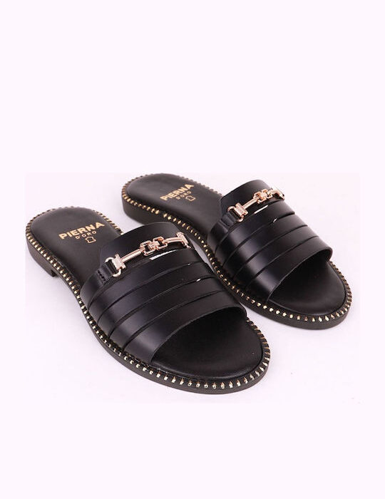 Pierna D'oro V20 Δερμάτινα Γυναικεία Ανατομικά Σανδάλια Μαύρα