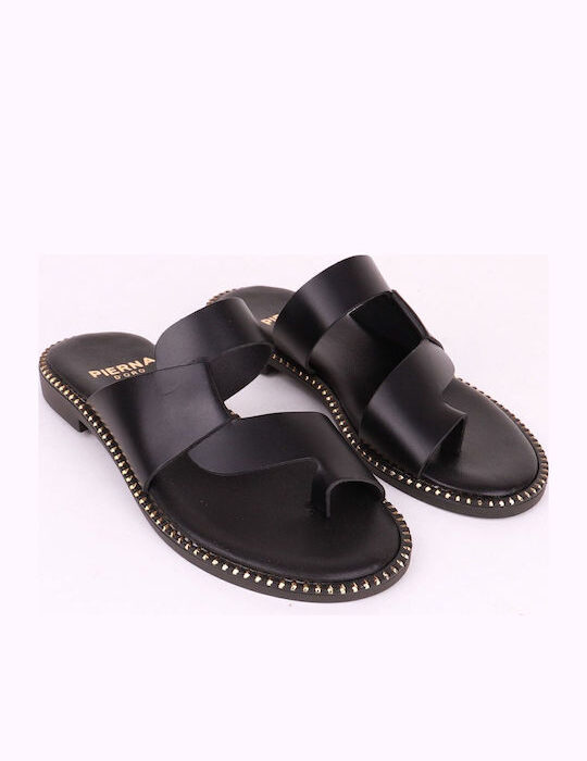 Pierra D'oro Δερμάτινα Γυναικεία Ανατομικά Σανδάλια Μαύρα