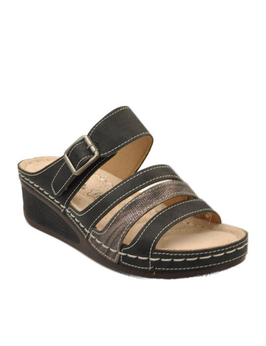 Blondie Ανατομικές Καλοκαιρινές Γυναικείες Πλατφόρμες σε Στυλ Παντόφλας Μαύρες