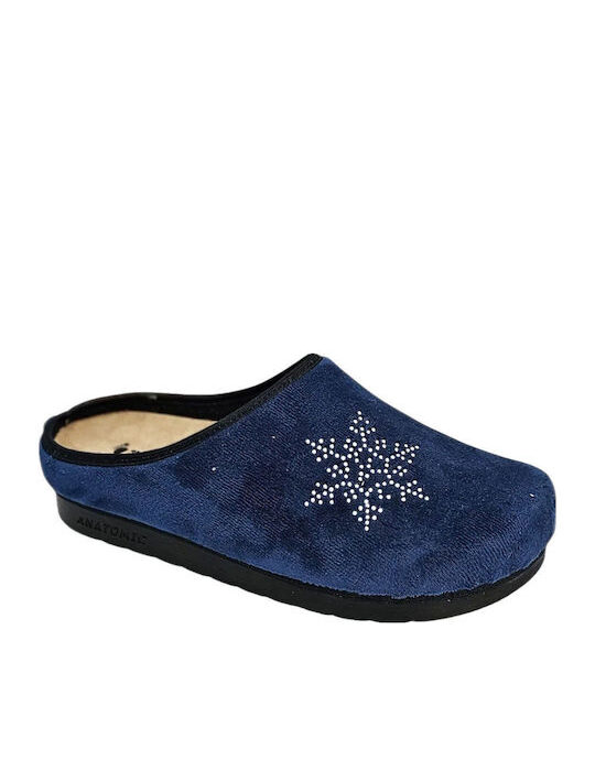 Comfort Way ShoesΑνατομικές Δερμάτινες Γυναικείες Παντόφλες Μπλε