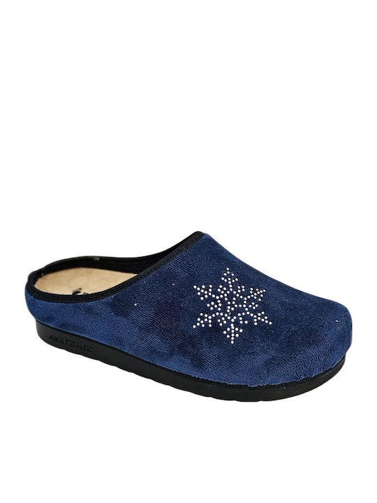 Comfort Way ShoesΑνατομικές Δερμάτινες Γυναικείες Παντόφλες Μπλε