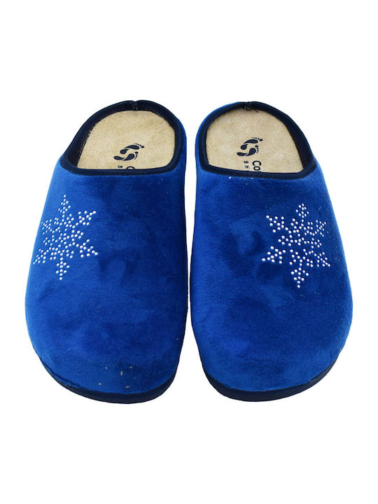 Comfort Way ShoesΑνατομικές Δερμάτινες Γυναικείες Παντόφλες Μπλε - Image 3