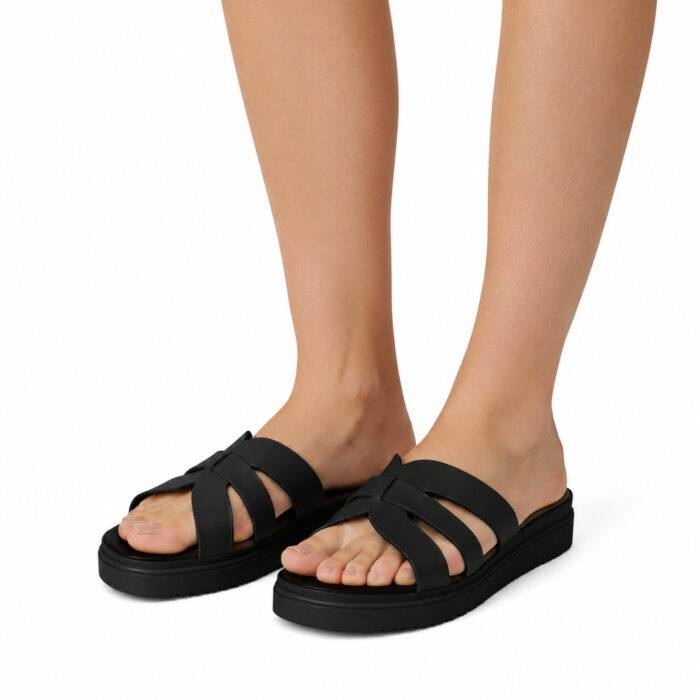 Akis Γυναικεία Σανδάλια Flatforms Μαύρα 1324 - Lampis Shoes