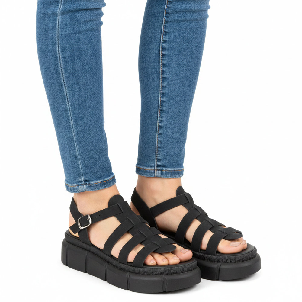 Akis Γυναικεία Σανδάλια Platforms Μαύρα 1107 - Lampis Shoes