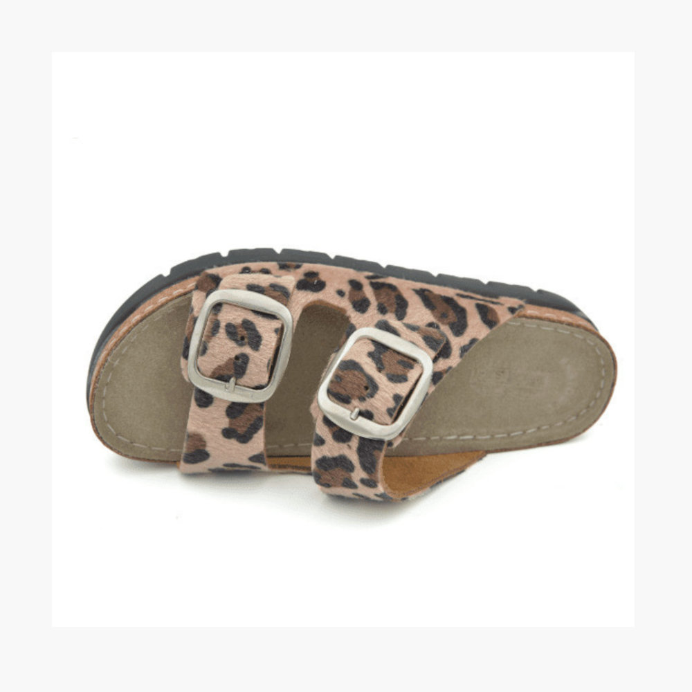 Comfort Way Shoes Γυναικεία Δερμάτινα Ανατομικά Σανδάλια Flatforms Λεοπάρ 617 - Lampis Shoes