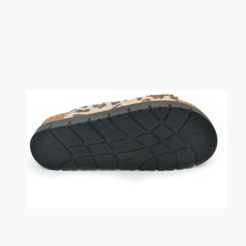 Comfort Way Shoes Γυναικεία Δερμάτινα Ανατομικά Σανδάλια Flatforms Λεοπάρ 617 - Lampis Shoes