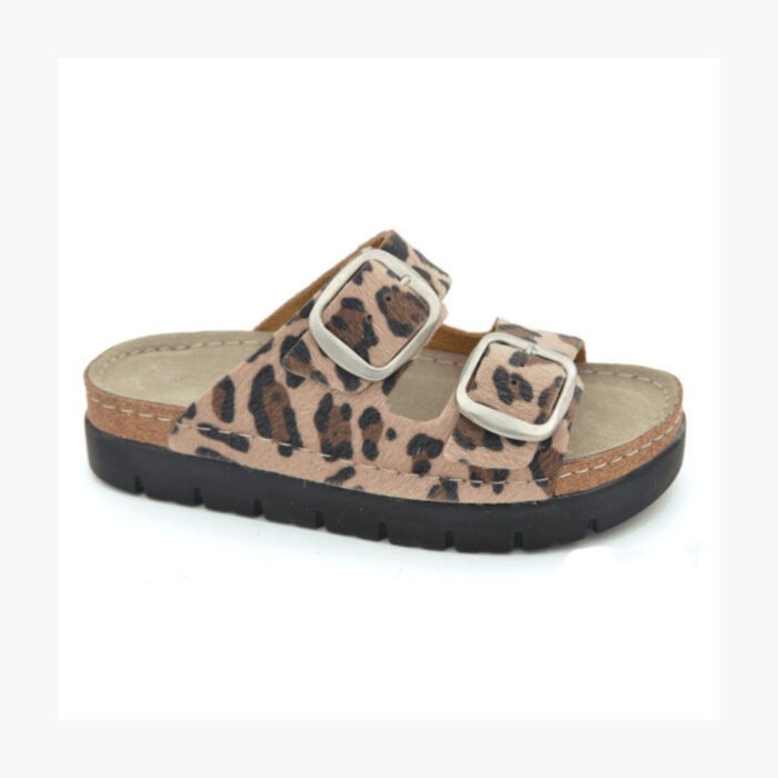 Comfort Way Shoes Γυναικεία Δερμάτινα Ανατομικά Σανδάλια Flatforms Λεοπάρ 617 - Lampis Shoes