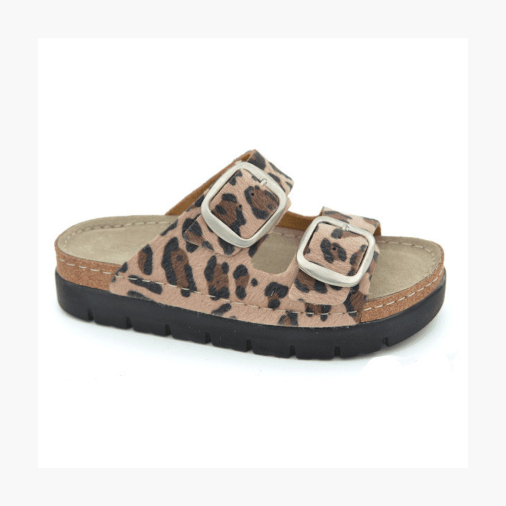 Comfort Way Shoes Γυναικεία Δερμάτινα Ανατομικά Σανδάλια Flatforms Λεοπάρ 617 - Lampis Shoes