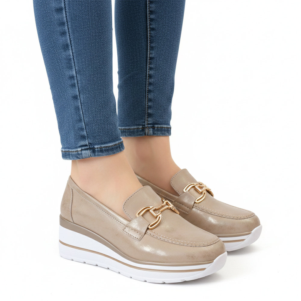 Lampis Shoes Γυναικεία Μοκασίνια σε Μπεζ Xρώμα HT1919 - Lampis Shoes