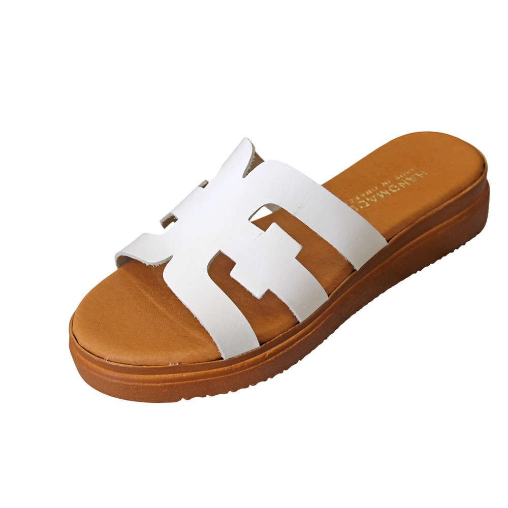 Lampis Shoes Handmade Γυναικεία Δερμάτινα Σανδάλια Flatforms Λευκά - Lampis Shoes