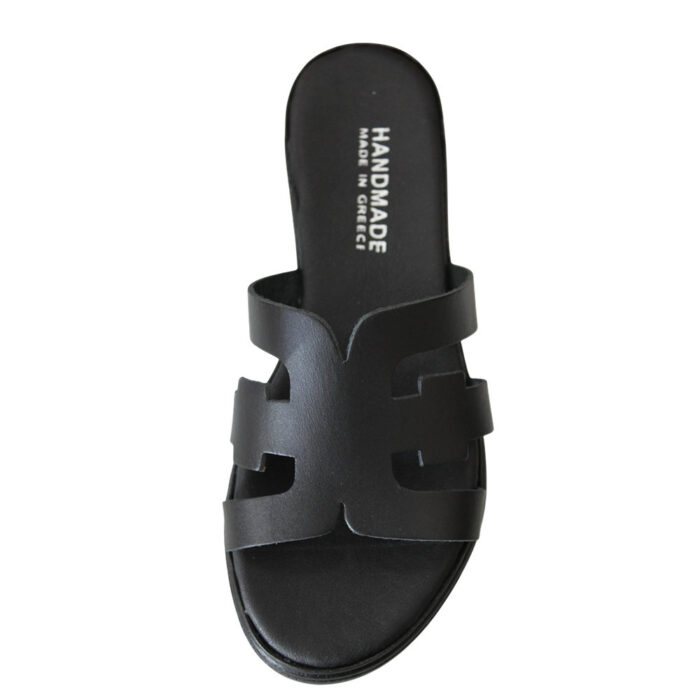 Lampis Shoes Handmade Γυναικεία Δερμάτινα Σανδάλια Flatforms Μαύρα - Lampis Shoes