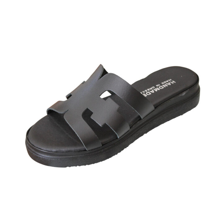 Lampis Shoes Handmade Γυναικεία Δερμάτινα Σανδάλια Flatforms Μαύρα - Lampis Shoes