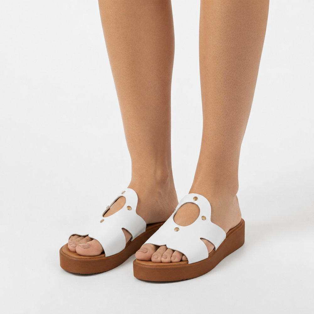 Lampis Shoes Handmade Γυναικείες Δερμάτινες Πλατφόρμες Λευκές 850 - Lampis Shoes