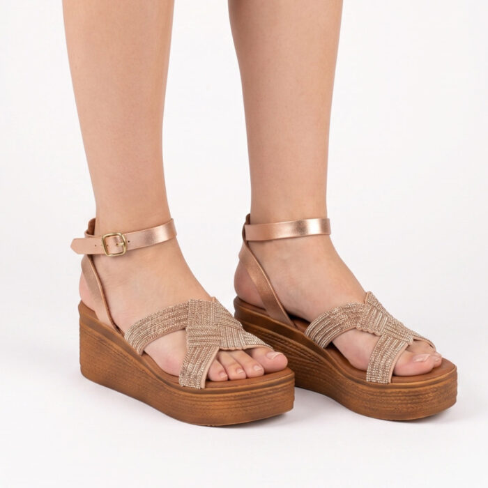 Lampis Shoes Handmade Γυναικείες Πλατφόρμες Μπρονζέ 401 - Lampis Shoes