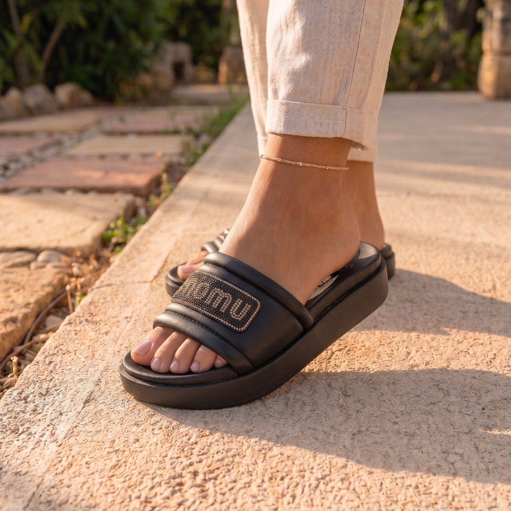 Lida Γυναικείες Σαγιονάρες Μαύρες 5032-045 - Lampis Shoes