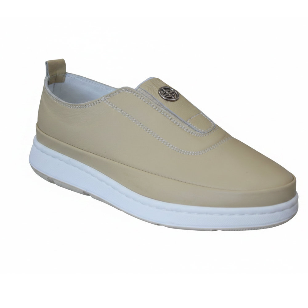 Pyramis Γυναικεία Δερμάτινα Slip-On Μπεζ 661/02 - Lampis Shoes