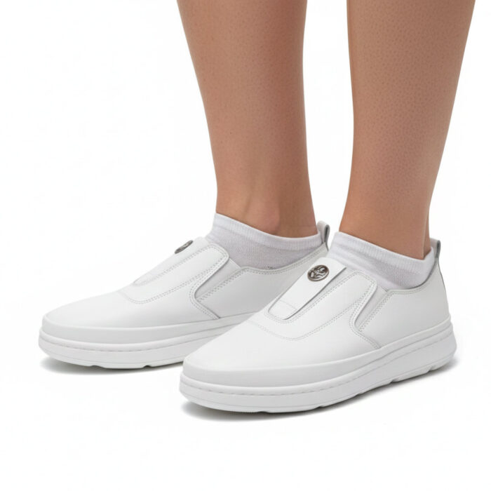 Pyramis Γυναικεία Δερμάτινα Slip-On Λευκά 661/02 - Lampis Shoes
