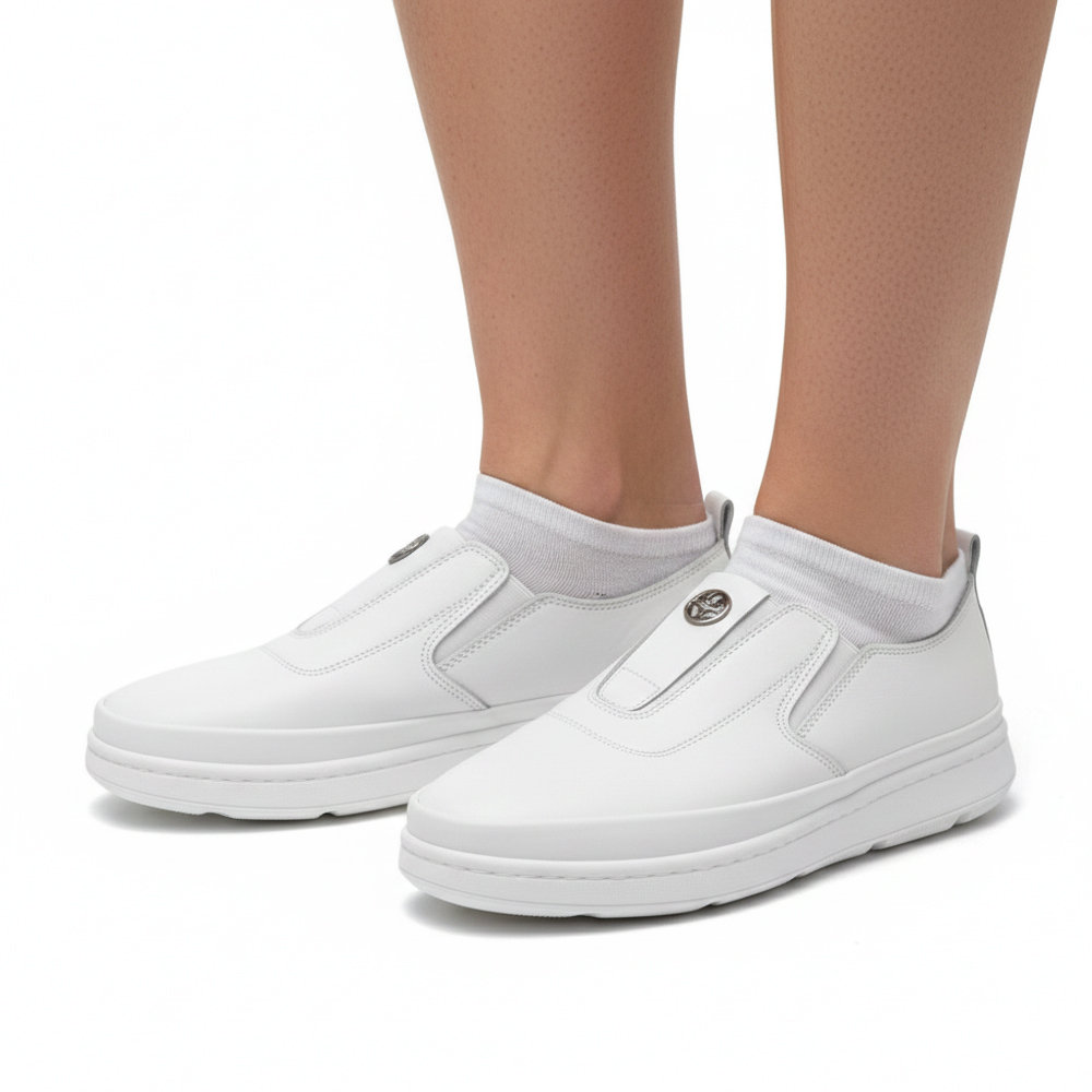 Pyramis Γυναικεία Δερμάτινα Slip-On Λευκά 661/02 - Lampis Shoes