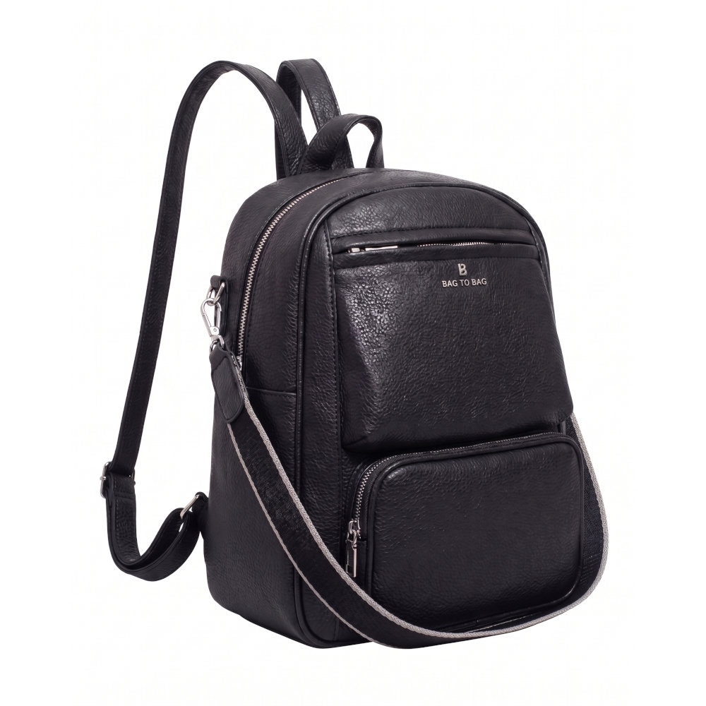Bag to Bag Γυναικεία Τσάντα Πλάτης Μαύρη QC-1202 - Lampis Shoes