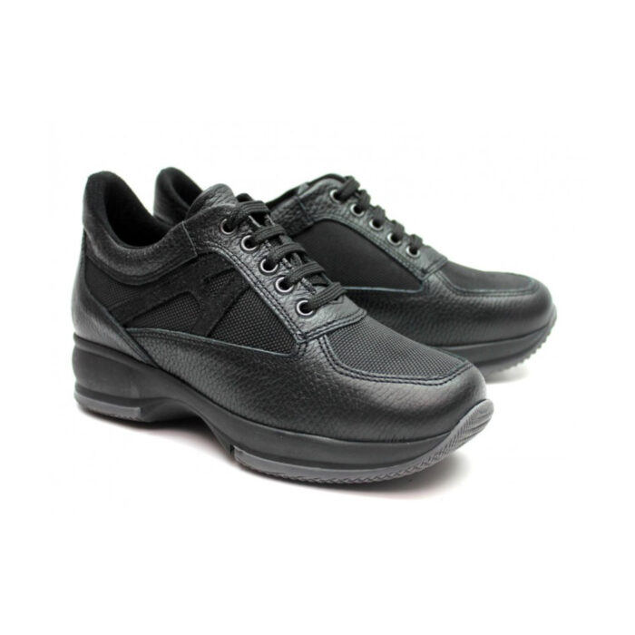 Pyramis Γυναικεία Δερμάτινα Ανατομικά Sneakers Μαύρα 8216/H800 - Lampis Shoes
