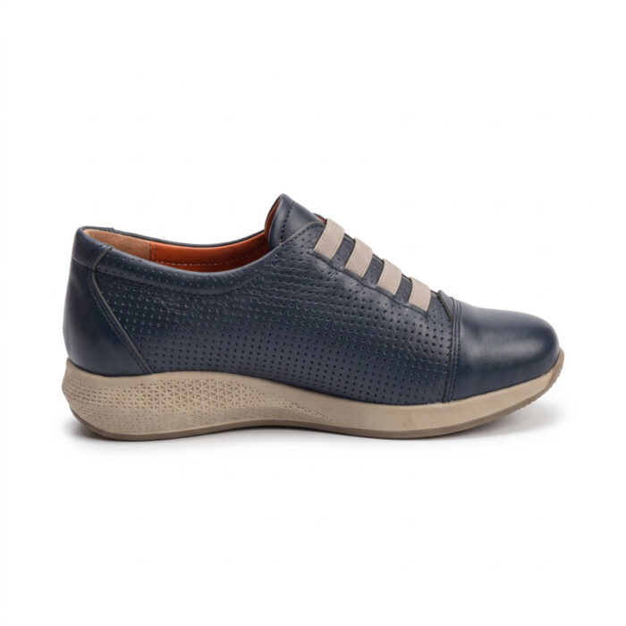Remake Γυναικεία Δερμάτινα Ανατομικά Sneakers Μπλε 9130/910 - Lampis Shoes