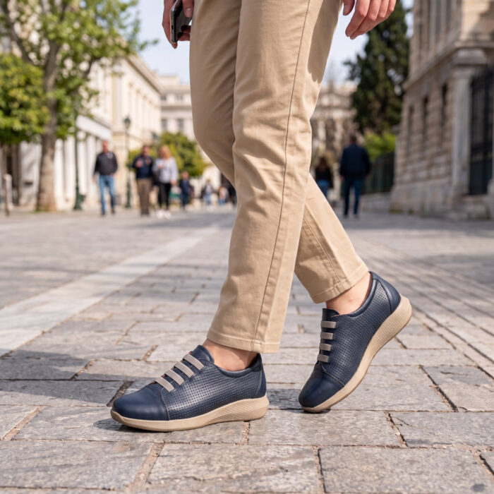 Remake Γυναικεία Δερμάτινα Ανατομικά Sneakers Μπλε 9130/910 - Lampis Shoes