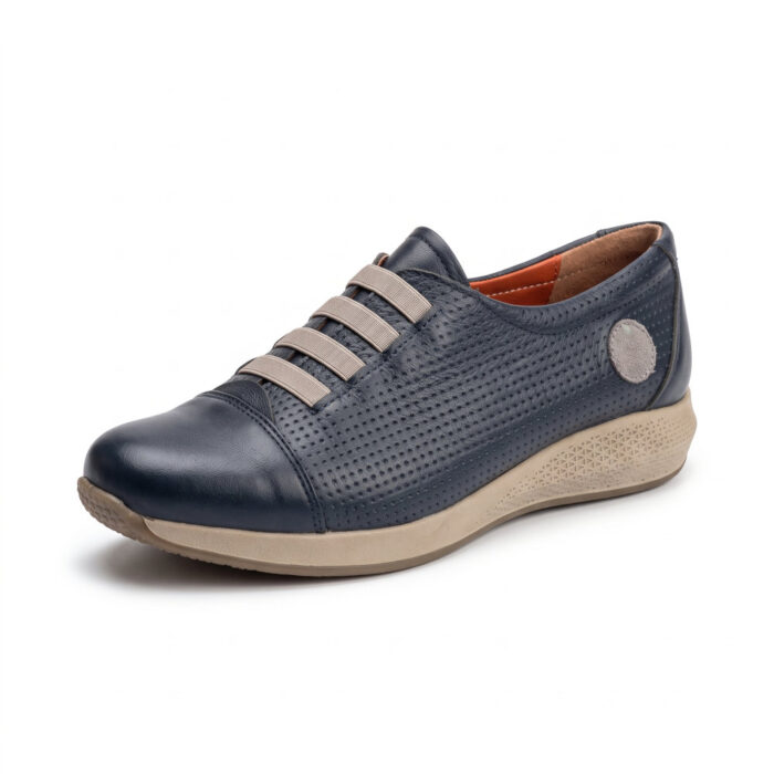 Remake Γυναικεία Δερμάτινα Ανατομικά Sneakers Μπλε 9130/910 - Lampis Shoes