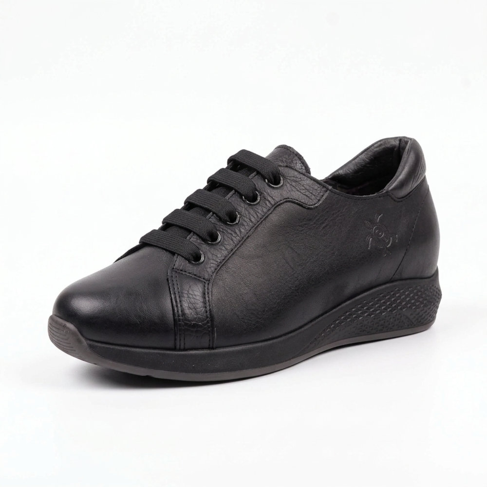 Remake Γυναικεία Δερμάτινα Ανατομικά Sneakers Μαύρα 7230/910 - Lampis Shoes