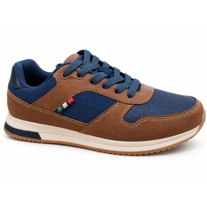Ανδρικό sneaker καφέ μπλε με αντιολισθητική σόλα – πλαϊνή όψη