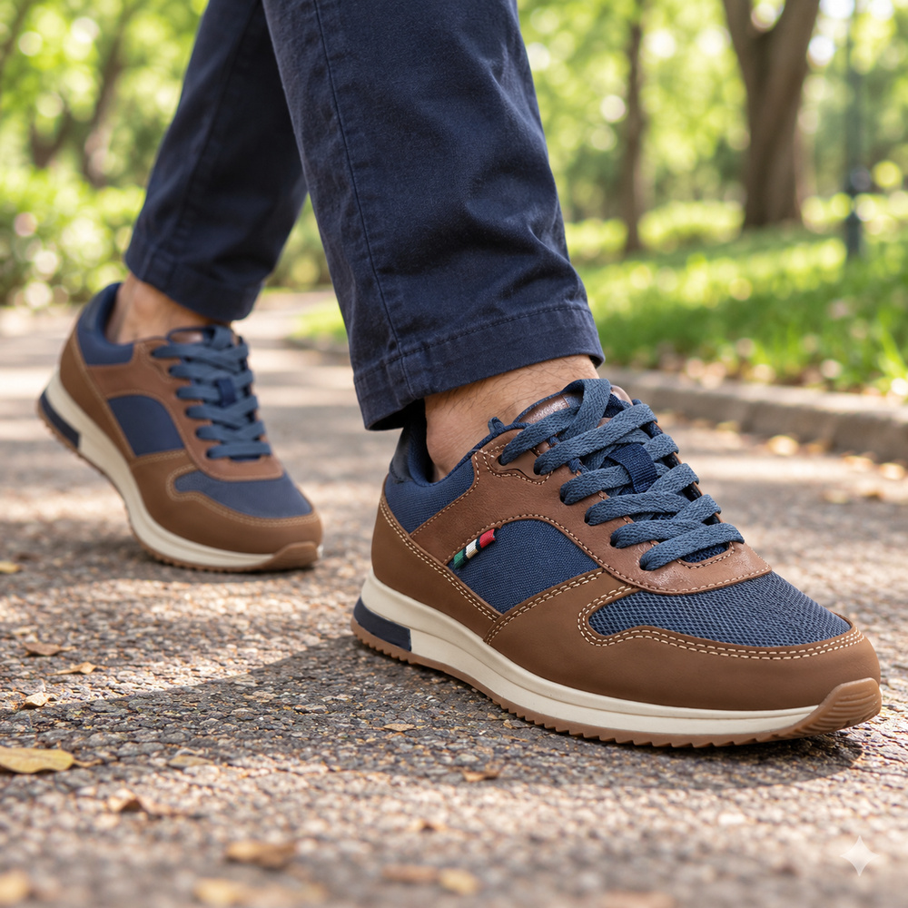 Ανδρικά Sneakers Καφέ Μπλε με Αντιολισθητική Σόλα - Image 4